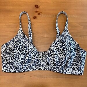 Athleta Navy White Leopard Print Underwire Bikini Swim Top 34 D/DD
